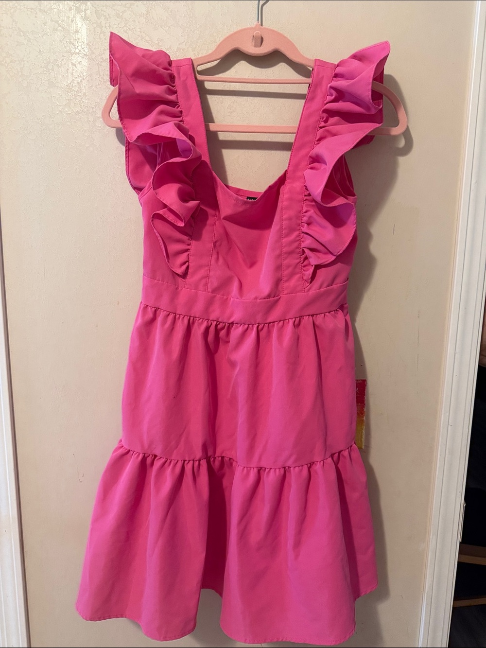 SHEIN Bright Pink Ruffle Tiered Girls Dress